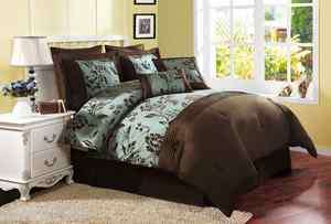 C7 Comforter Set 8 Piece Bed in a Bag, Bedding Aqua Green & Brown 