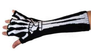 Bone Skeleton Hand Gloves Fingerless Death Metal Black  