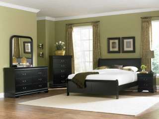 NEW 4PC MARIANNE BLACK WOOD LOW PROFILE BEDROOM SET  