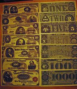 Replica Currency 1890 7Pc Treasury Note Set US Paper Money Copy 