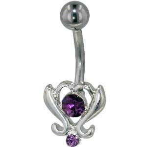  Blooming Heart Purple Crystal Birthstones Gem Belly Button 