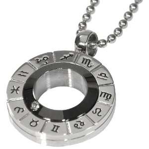   Black Spinning Circle Cubic Zirconia Stainless Steel Amulet Pendant