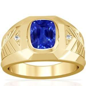   Gold Cushion Cut Blue Sapphire Mens Ring (GIA Certificate) Jewelry