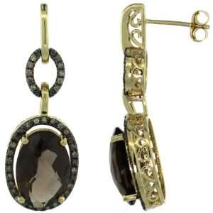 10k Gold Oval Stone Halo Dangle Earrings w/ 0.30 Carat Brilliant Cut 