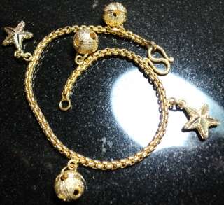 STAR FISH CHARMS REAL 24K GOLD PLATED BRACELET  6 1/2  