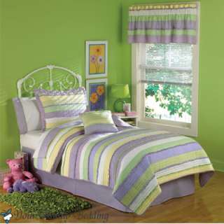 Purple Green Stripe Girl Children Kid Teen Quilt Bedding Set For Twin 