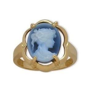  14 Karat Yellow Gold Blue Agate Cameo Ring   7 Jewelry
