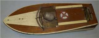model old toy boat japan battery powered mohgany speed boat  