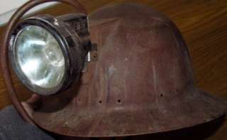 Old Vintage Mining Helmet Miners Lamp Light Battery Coal Iron Copper 