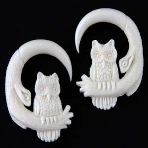  Owl Design Hand Carved Bone Plug   8G Jewelry