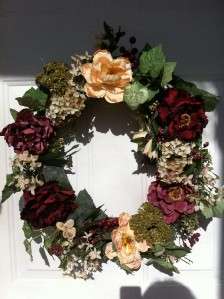   IN TUSCAN Y EASTER GRAPEVINE WREATH FLOWERS ROSES PINK BURGUNDY  