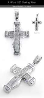 New Mens .925 Sterling Silver Cross w. ALL White CZ  