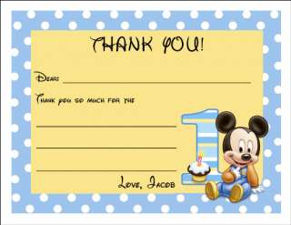 Set of 10 baby Mickey Mouse Personalized Thank You Cards Notes  