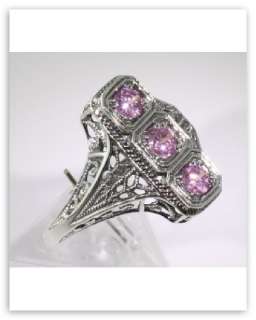   silver pink cubic zirconia filigree ring this ring features 3 dazzling