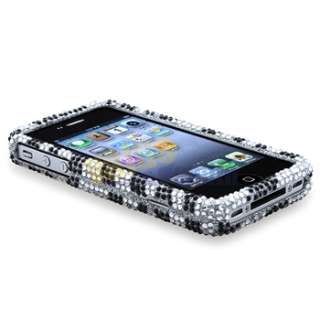 Black Zebra Bling Diamond Cover+Pen+Privacy Pro For iPhone 4 s 4s 4G 