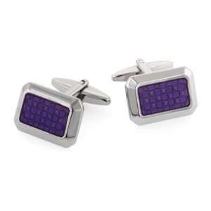   plated lozenge shaped cufflinks with purple hued accents Jewelry