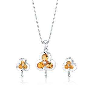 50 cts Oval & Round Cut Citrine Pendant Earrings in Sterling Silver 