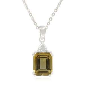  Sterling Silver Emerald Cut Citrine with White Topaz Accent Pendant 