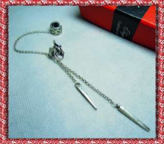   Antique silver 2spike dangle chain drop ear cuff clip earrings E0342
