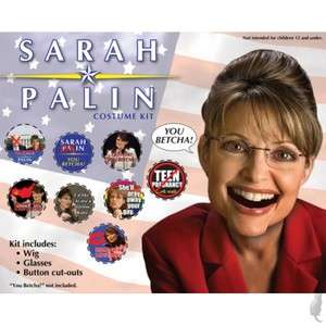   Sarah Palin COSTUME KIT wig glasses buttons election funny  