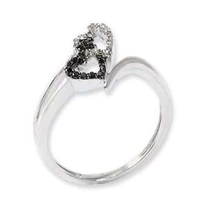  Sterling Silver Black & White Diamond Heart Ring: Jewelry