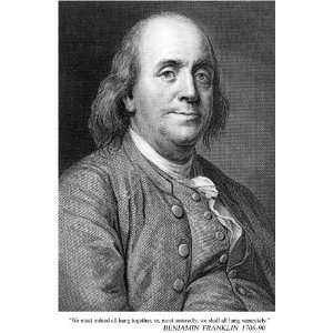 Benjamin Franklin Quote Hang Togetherhang Separately.  8 1/2 