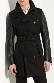 Burberry London Leather Sleeve Trench Coat  