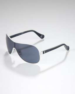 Childrens Metal Rimmed Shield Sunglasses, White/Blue/Beige