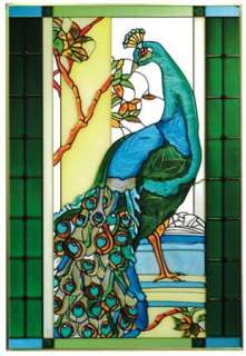 Peacock Bird Stained Art Glass Window Panel Wall Decor  