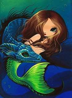 Mermaid Dragon Fantasy PRINT of painting art Nico  