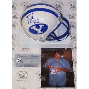 Ty Detmer Autographed/Hand Signed BYU Mini Helmet with Heisman 90 