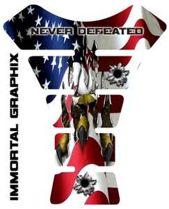 USA Never Defeated Flag Gel Motorcycle Tank pad tankpad protector 