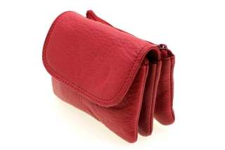 Ladies Large Triple Pocket Change Purse Genuine Leather Top Grain Red 