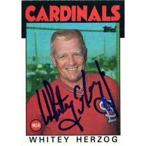 Whitey Herzog Autographed 1986 Topps Card