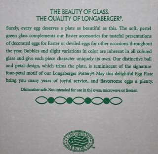 Longaberger Green Glass Egg Plate New USA  