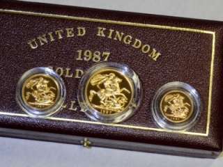 1987   3 COIN GOLD SOVEREIGN PROOF SET .8238 TROY OZ ROYAL BRITISH 