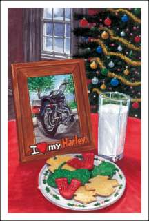 Harley Davidson Christmas Cards Pk/10 Motorcycle Biker Santas Cookies 