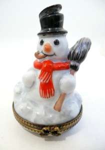 Charming Limoges Hand Painted SnowmanTrinket Box  