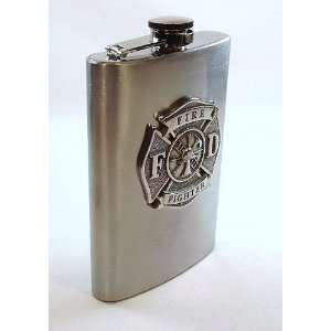  Fire Fighter 8 oz Stainless Hip and Travel Flask with Pewter Emblem 