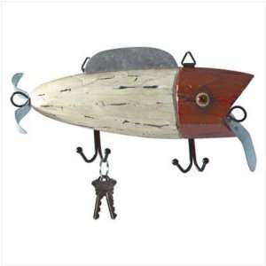  Wood Fish Fishing Lure Style Metal Coat Key Hook Plaque 