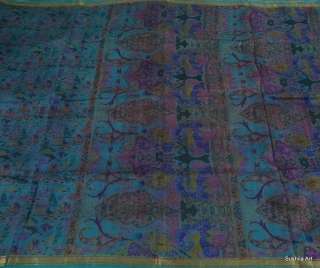 Hut Tree & more Beautiful Print Indian Antique Vintage 100% Pure Silk 