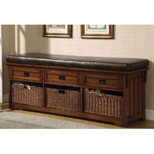    Coaster Oak Large Storage Bench with Baskets: Furniture & Decor