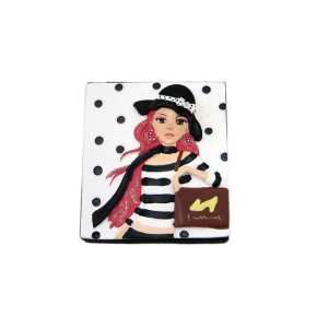   PolkaDot Compact Double Mirror Red Haired Shopping Girl in Black Hat