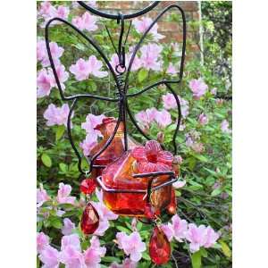   Bouquet Deluxe Butterfly Double Flame Red Glass Hummingbird Feeder