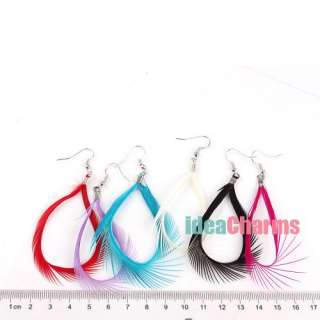   Mixed 6 Colors Eyelash Real Feather Dangle Earrings Women Jewelry W149
