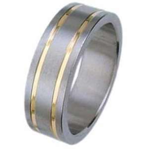  7mm Brushed Titanium Ring with Two Gold Plated Grooves For 