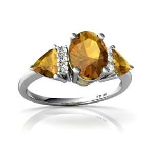  14K White Gold Oval Genuine Citrine 3 Stone Ring Size 5 Jewelry
