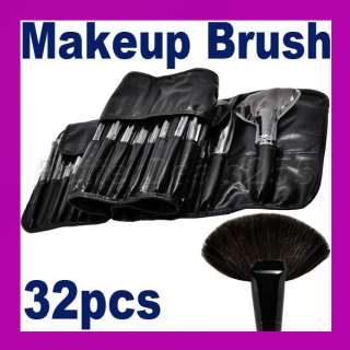 32pcs Professional Makeup Cosmetic Brush set Kit With Roll Up Black 
