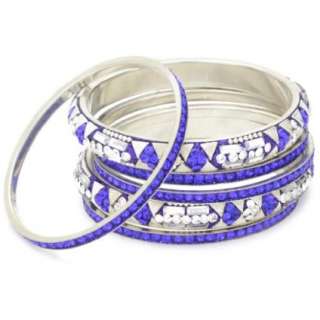Chamak by priya kakkar 6 Blue Bangle Bracelet Encrusted with Silver 