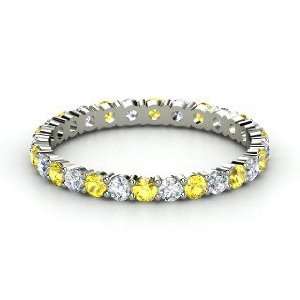 Rich & Thin Eternity Band, 14K White Gold Ring with Yellow Sapphire 